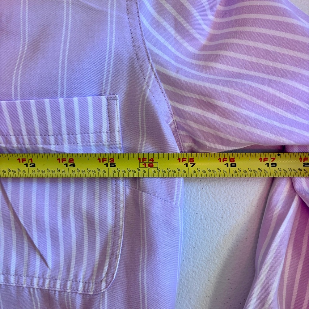 Loft Striped lavender and white Cotton Shirt dress. 3/4 length sleeves. - Picture 8 of 10